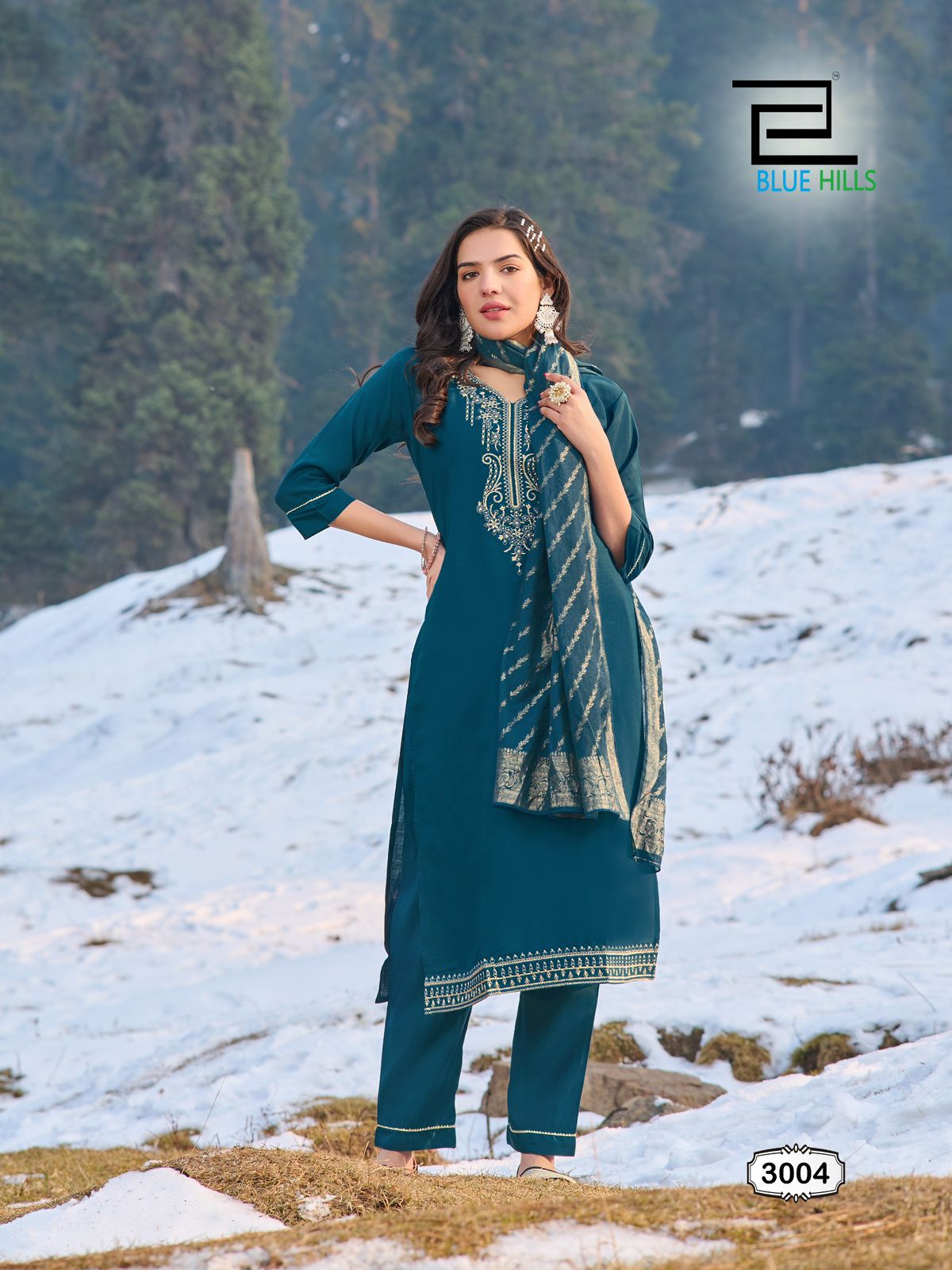 Jhanvi Vol 3 By Blue Hills Roman Silk Kurti With Bottom Dupatta Wholesale In India